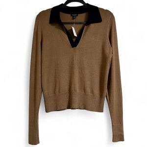 ANN TAYLOR Brown‎ Long Sleeve Sweater with Black Collar, S